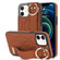 iPhone 12 mini Non-slip Full Coverage Ring PU Phone Case with Wristband - Brown