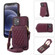 iPhone 12 mini Rhombic Texture RFID Phone Case with Lanyard & Mirror - Wine Red