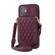 iPhone 12 mini Rhombic Texture RFID Phone Case with Lanyard & Mirror - Wine Red