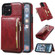 iPhone 12 mini Zipper Wallet Bag PU Back Cover Shockrpoof Phone Case with Holder & Card Slots & Wallet  - Red