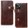 iPhone 12 mini Denior Oil Wax Cowhide DK Magnetic Button Leather Phone Case - Brown