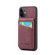 iPhone 11 Fierre Shann Crazy Horse Card Holder Back Cover PU Phone Case - Wine Red