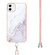 iPhone 11 Electroplating Marble Pattern IMD TPU Shockproof Case with Neck Lanyard - White 006
