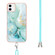 iPhone 11 Electroplating Marble Pattern IMD TPU Shockproof Case with Neck Lanyard - Green 003