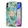 iPhone 11 Electroplating Splicing Marble Flower Pattern TPU Shockproof Case with Rhinestone Ring Holder  - Blue Flower