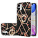 iPhone 11 Electroplating Splicing Marble Flower Pattern TPU Shockproof Case with Rhinestone Ring Holder  - Black Flower