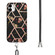 iPhone 11 Electroplating Splicing Marble Flower Pattern TPU Shockproof Case with Lanyard  - Black Flower