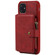 iPhone 11 Zipper Shockproof Protective Case with Card Slots & Bracket & Photo Holder & Wallet Function - Red