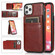 iPhone 11 Solid Color PC + TPU Protective Case with Holder & Card Slots  - Brown