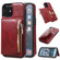 iPhone 11 Zipper Wallet Bag PU Back Cover Shockrpoof Phone Case with Holder & Card Slots & Wallet  - Red