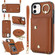 iPhone 11 Zipper Card Bag Phone Case with Dual Lanyard - Brown