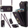 iPhone 11 Rhombic Texture Card Bag Phone Case with Long Lanyard - Dark Purple