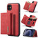 DG.MING M1 Series 3-Fold Multi Card Wallet  Back Cover Shockproof Case with Holder Function iPhone 11 - Red