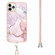 iPhone 11 Pro Max Electroplating Marble Pattern IMD TPU Shockproof Case with Neck Lanyard - Rose Gold 005
