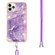 iPhone 11 Pro Max Electroplating Marble Pattern IMD TPU Shockproof Case with Neck Lanyard - Purple 002