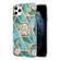 iPhone 11 Pro Max Electroplating Splicing Marble Flower Pattern TPU Shockproof Case with Rhinestone Ring Holder  - Blue Flower