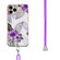 iPhone 11 Pro Max Electroplating Pattern IMD TPU Shockproof Case with Neck Lanyard  - Purple Flower