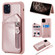 iPhone 11 Pro Max Dual Buckles Zipper Shockproof Back Cover Protective Case with Holder & Card Slots & Wallet & Lanyard & Photos Frames - Rose gold