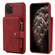 iPhone 11 Pro Max Buckle Zipper Shockproof Protective Case with Holder & Card Slots & Wallet & Lanyard & Photos Frames - Red