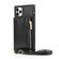 iPhone 11 Pro Max Square Zipper Wallet Bag TPU+PU Back Cover Case with Holder & Card Slots & Wallet & Cross-body Strap  - Black