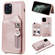 iPhone 11 Pro Dual Buckles Zipper Shockproof Back Cover Protective Case with Holder & Card Slots & Wallet & Lanyard & Photos Frames - Rose gold