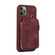 iPhone 11 Pro Zipper Card Bag Back Cover Phone Case - Wine Red