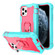 iPhone 11 Pro PC + Rubber 3-layers Shockproof Protective Case with Rotating Holder  - Mint Green + Rose Red