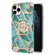 iPhone 11 Pro Electroplating Splicing Marble Flower Pattern TPU Shockproof Case with Rhinestone Ring Holder  - Blue Flower