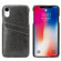 iPhone XR Fierre Shann Retro Oil Wax Texture PU Leather Case with Card Slots - Black