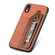 iPhone XR Carbon Fiber Horizontal Flip Zipper Wallet Phone Case - Brown