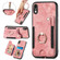 iPhone XR Retro Skin-feel Ring Multi-card Wallet Phone Case - Pink