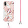 iPhone XS Max Electroplating Splicing Marble Flower Pattern TPU Shockproof Case with Lanyard - Pink Flower