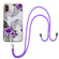 iPhone X / XS Electroplating Pattern IMD TPU Shockproof Case with Neck Lanyard - Purple Flower