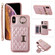 iPhone X / XS Horizontal Card Bag Ring Holder Phone Case with Dual Lanyard - Rose Gold