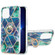 iPhone 13 Pro Max Electroplating Splicing Marble Pattern Dual-side IMD TPU Shockproof Case with Ring Holder - Blue Green