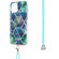 iPhone 13 Pro Max Electroplating Splicing Marble Pattern Dual-side IMD TPU Shockproof Case with Neck Lanyard - Blue Green