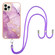 iPhone 13 Pro Max Electroplating Marble Pattern IMD TPU Shockproof Case with Neck Lanyard - Purple 001