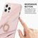 iPhone 13 Pro Max Four Corners Shocproof Flow Gold Marble IMD Back Cover Case with Metal Rhinestone Ring - Magenta
