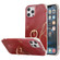 iPhone 13 Pro Max Four Corners Shocproof Flow Gold Marble IMD Back Cover Case with Metal Rhinestone Ring - Red