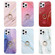 iPhone 13 Pro Max Four Corners Shocproof Flow Gold Marble IMD Back Cover Case with Metal Rhinestone Ring - Red