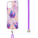 iPhone 13 Pro Max Electroplating Splicing Marble Pattern Dual-side IMD TPU Shockproof Case with Neck Lanyard - Light Purple