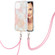 iPhone 13 Pro Max Electroplating Splicing Marble Pattern Dual-side IMD TPU Shockproof Case with Neck Lanyard - Pink White