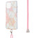 iPhone 13 Pro Max Electroplating Splicing Marble Pattern Dual-side IMD TPU Shockproof Case with Neck Lanyard - Pink White