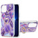 iPhone 13 Pro Max Electroplating Splicing Marble Pattern Dual-side IMD TPU Shockproof Case with Ring Holder - Dark Purple