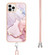 iPhone 13 Pro Max Electroplating Marble Pattern IMD TPU Shockproof Case with Neck Lanyard - Rose Gold 005