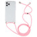 iPhone 15 Plus Four-Corner Shockproof Transparent TPU Case with Lanyard - Light Pink