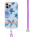 iPhone 14 Pro Max Flowers and Plants Series IMD TPU Phone Case with Lanyard  - Blue Peony