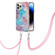 iPhone 14 Pro Max Electroplating Pattern IMD TPU Shockproof Case with Neck Lanyard - Milky Way Blue Marble