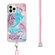 iPhone 14 Pro Max Electroplating Pattern IMD TPU Shockproof Case with Neck Lanyard - Milky Way Blue Marble