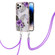 iPhone 14 Pro Max Electroplating Pattern IMD TPU Shockproof Case with Neck Lanyard  - Purple Flower